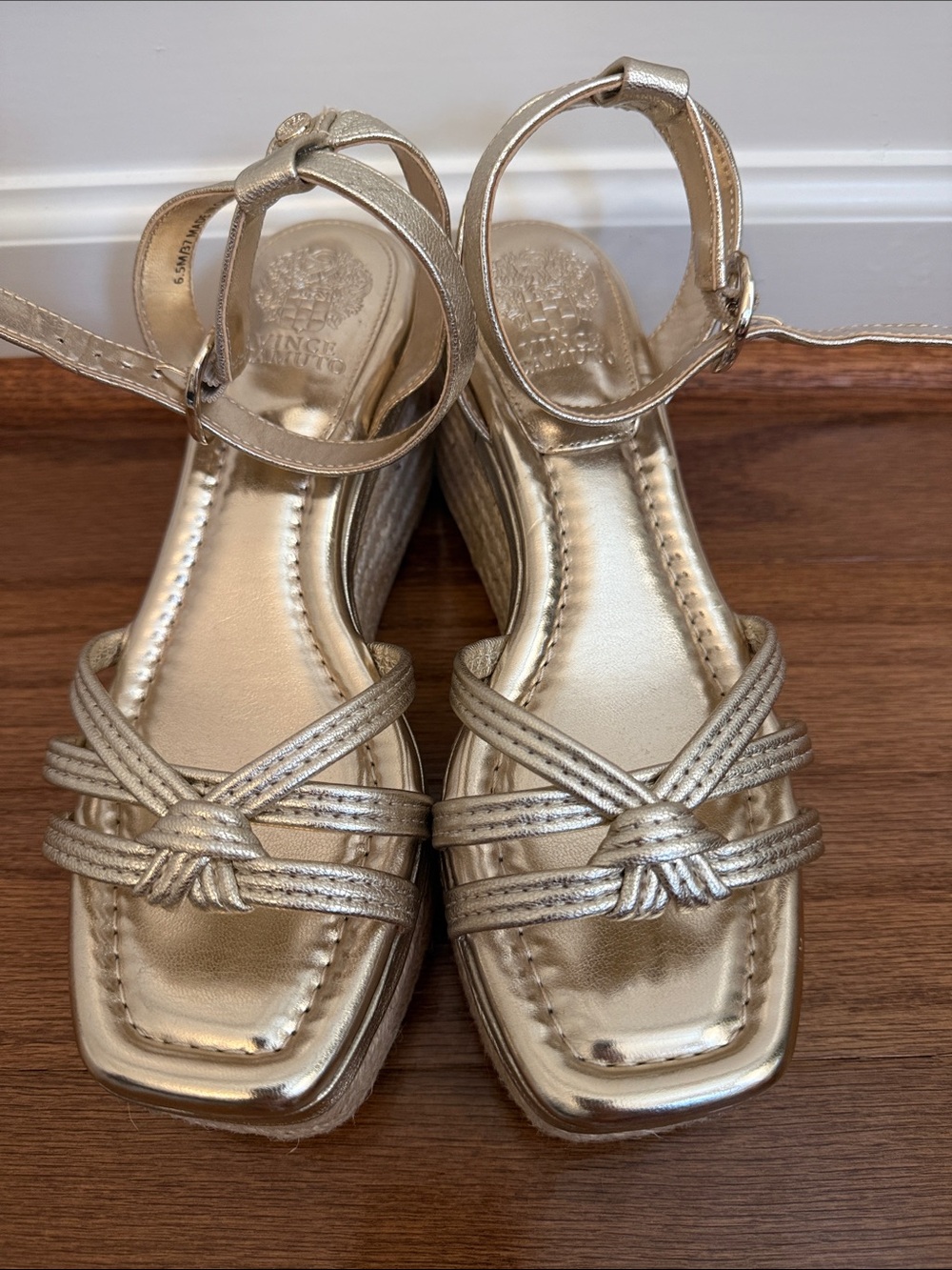Beach Nightlife Pool Party Metallic Gold Wedge Sandals with Espadrille Platform - Picture 2 of 5